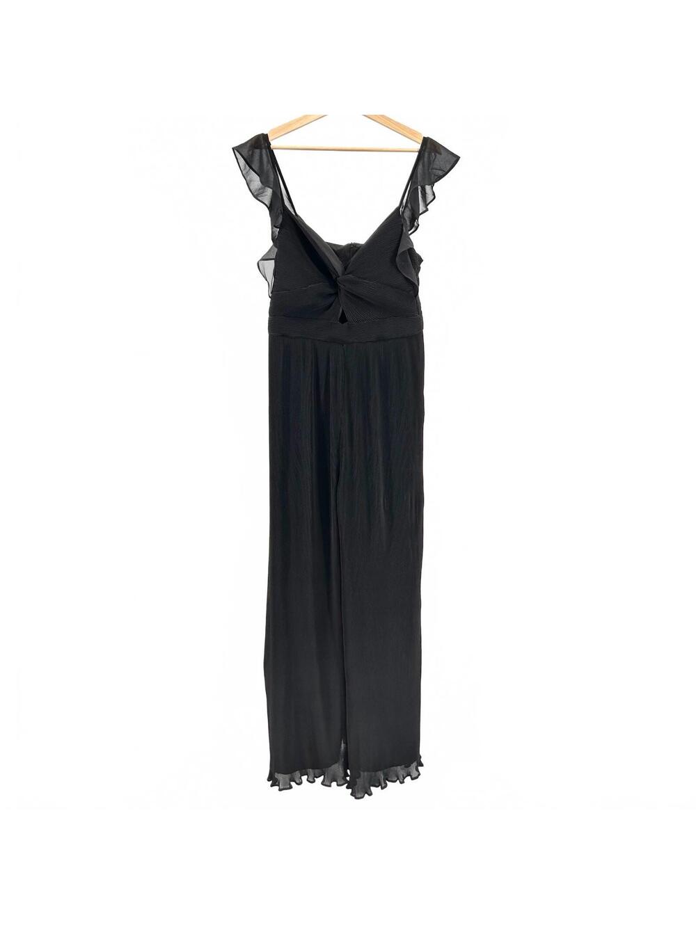 ASTR The Label Black Chiffon Wide Leg Ruffle Jumpsuit